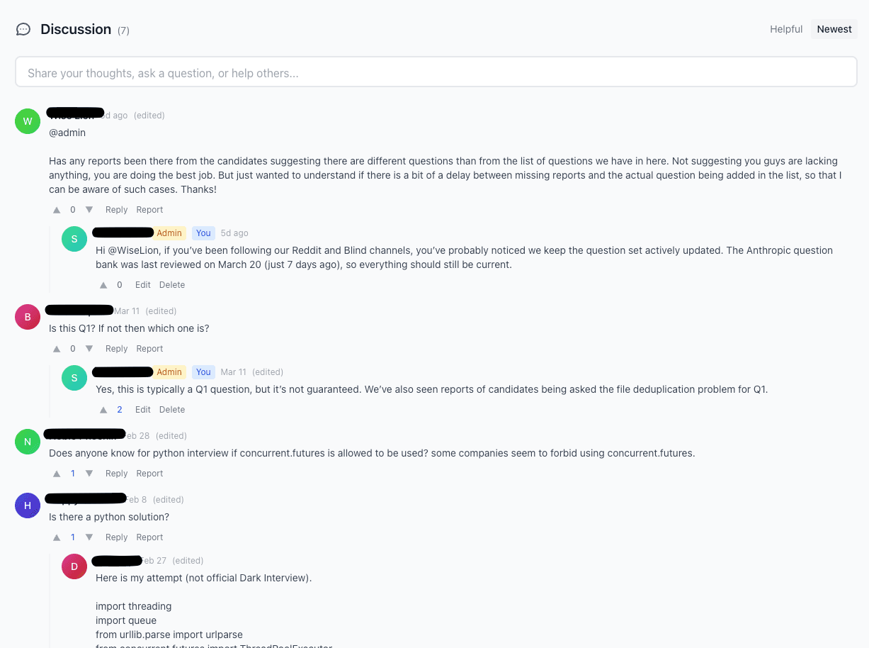 Question discussion threads